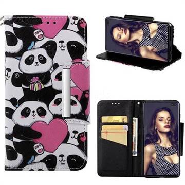 Heart Panda Big Metal Buckle PU Leather Wallet Phone Case for Samsung Galaxy S10 Plus(6.4 inch)
