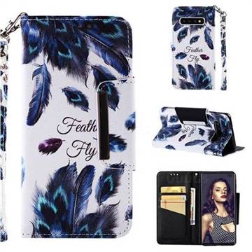 Peacock Feather Big Metal Buckle PU Leather Wallet Phone Case for Samsung Galaxy S10 Plus(6.4 inch)