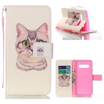 Lovely Cat Leather Wallet Phone Case for Samsung Galaxy S10 Plus(6.4 inch)