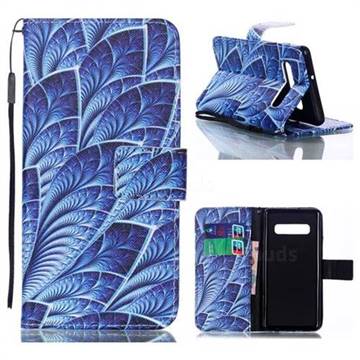 Blue Feather Leather Wallet Phone Case for Samsung Galaxy S10 Plus(6.4 inch)