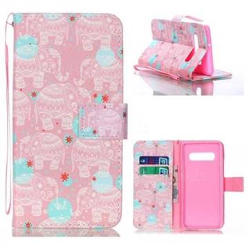 Pink Elephant Leather Wallet Phone Case for Samsung Galaxy S10 Plus(6.4 inch)