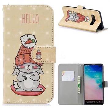 Hello Rabbit 3D Painted Leather Phone Wallet Case for Samsung Galaxy S10 Plus(6.4 inch)