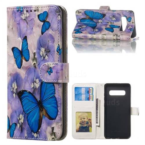 Purple Flowers Butterfly 3D Relief Oil PU Leather Wallet Case for Samsung Galaxy S10 Plus(6.4 inch)