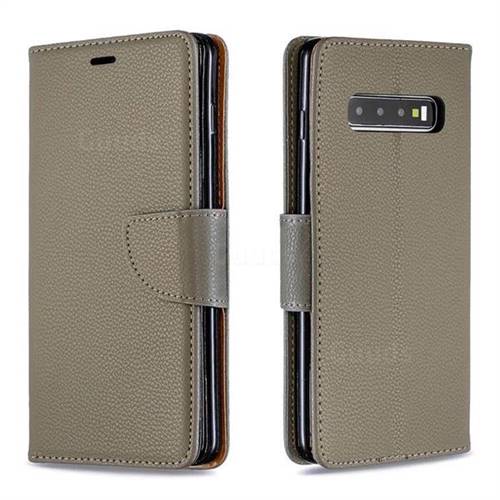 Classic Luxury Litchi Leather Phone Wallet Case for Samsung Galaxy S10 Plus(6.4 inch) - Gray