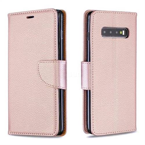 Classic Luxury Litchi Leather Phone Wallet Case for Samsung Galaxy S10 Plus(6.4 inch) - Golden