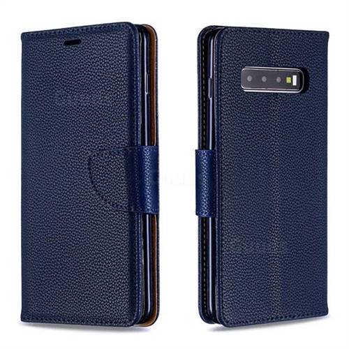 Classic Luxury Litchi Leather Phone Wallet Case for Samsung Galaxy S10 Plus(6.4 inch) - Blue