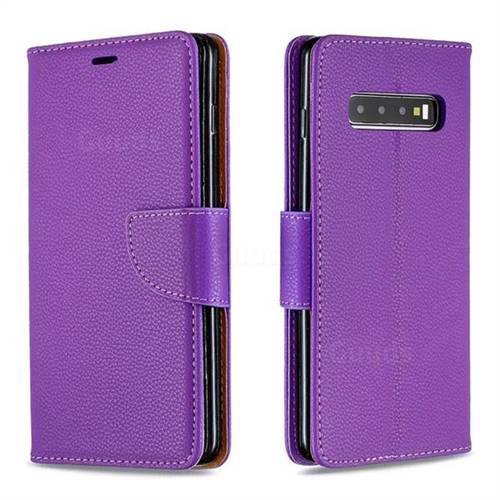 Classic Luxury Litchi Leather Phone Wallet Case for Samsung Galaxy S10 Plus(6.4 inch) - Purple
