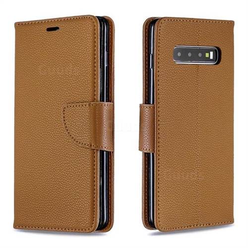 Classic Luxury Litchi Leather Phone Wallet Case for Samsung Galaxy S10 Plus(6.4 inch) - Brown