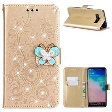 Embossing Butterfly Circle Rhinestone Leather Wallet Case for Samsung Galaxy S10 Plus(6.4 inch) - Champagne