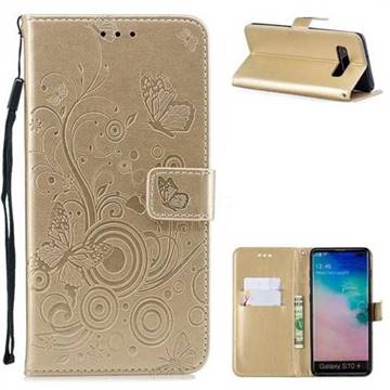 Intricate Embossing Butterfly Circle Leather Wallet Case for Samsung Galaxy S10 Plus(6.4 inch) - Champagne