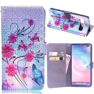 Red Flower Butterfly Laser Light PU Leather Wallet Case for Samsung Galaxy S10 Plus(6.4 inch)