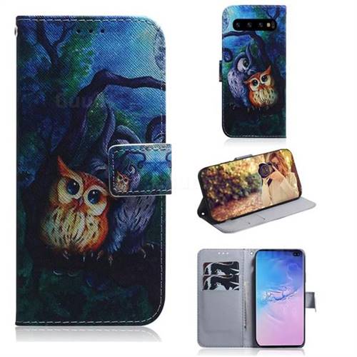 Oil Painting Owl PU Leather Wallet Case for Samsung Galaxy S10 Plus(6.4 inch)