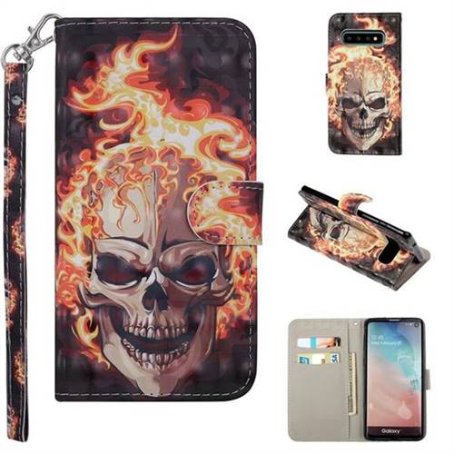 Flame Skull 3D Painted Leather Phone Wallet Case Cover for Samsung Galaxy S10 Plus(6.4 inch)