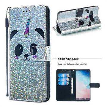 Panda Unicorn Sequins Painted Leather Wallet Case for Samsung Galaxy S10 Plus(6.4 inch)