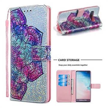 Glutinous Flower Sequins Painted Leather Wallet Case for Samsung Galaxy S10 Plus(6.4 inch)