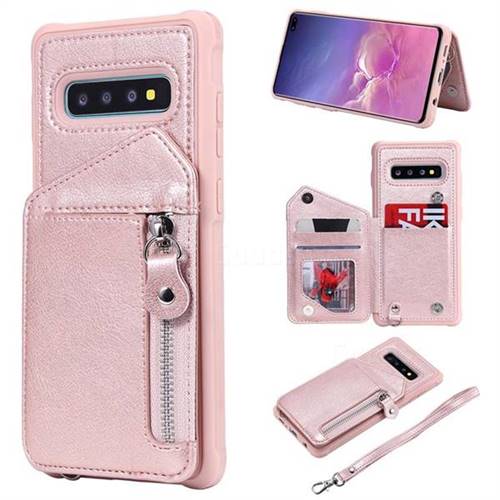 Classic Luxury Buckle Zipper Anti-fall Leather Phone Back Cover for Samsung Galaxy S10 Plus(6.4 inch) - Pink