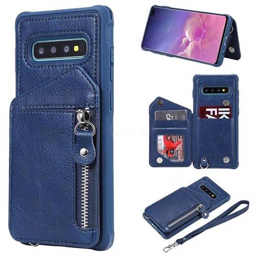 Classic Luxury Buckle Zipper Anti-fall Leather Phone Back Cover for Samsung Galaxy S10 Plus(6.4 inch) - Blue