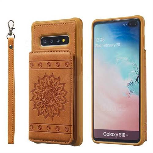 Luxury Embossing Sunflower Multifunction Leather Back Cover for Samsung Galaxy S10 Plus(6.4 inch) - Brown