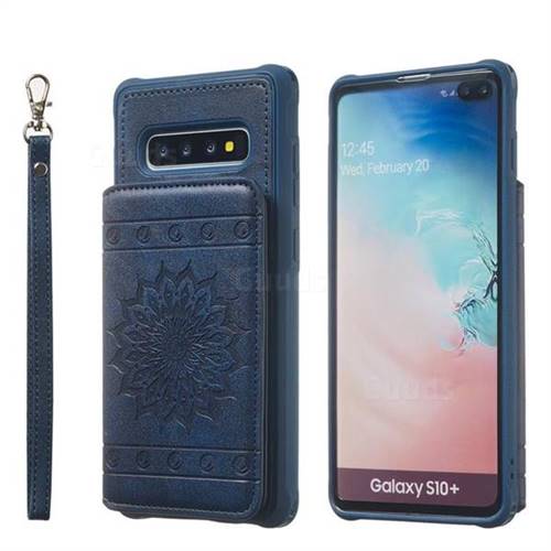 Luxury Embossing Sunflower Multifunction Leather Back Cover for Samsung Galaxy S10 Plus(6.4 inch) - Blue