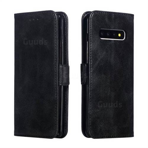 Retro Classic Calf Pattern Leather Wallet Phone Case for Samsung Galaxy S10 Plus(6.4 inch) - Black