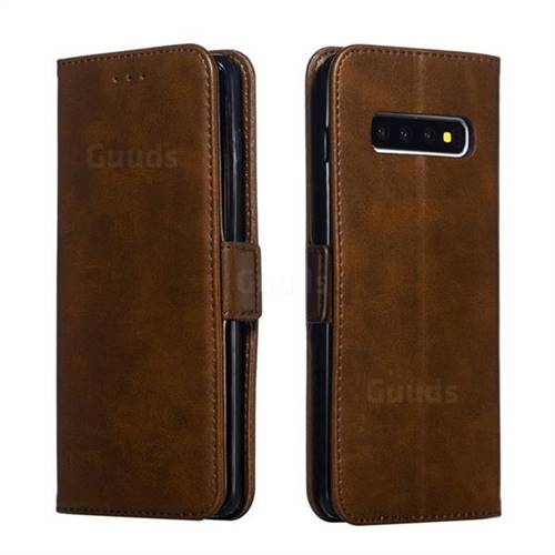 Retro Classic Calf Pattern Leather Wallet Phone Case for Samsung Galaxy S10 Plus(6.4 inch) - Brown