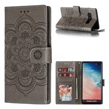 Intricate Embossing Datura Solar Leather Wallet Case for Samsung Galaxy S10 Plus(6.4 inch) - Gray