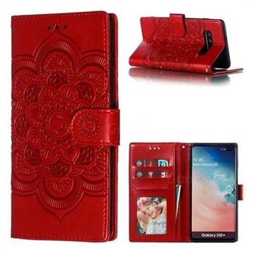 Intricate Embossing Datura Solar Leather Wallet Case for Samsung Galaxy S10 Plus(6.4 inch) - Red
