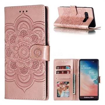 Intricate Embossing Datura Solar Leather Wallet Case for Samsung Galaxy S10 Plus(6.4 inch) - Rose Gold