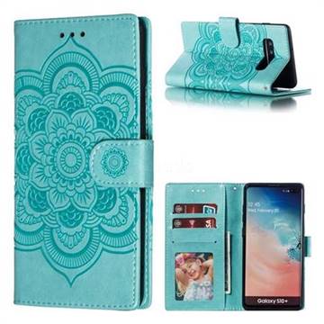 Intricate Embossing Datura Solar Leather Wallet Case for Samsung Galaxy S10 Plus(6.4 inch) - Green