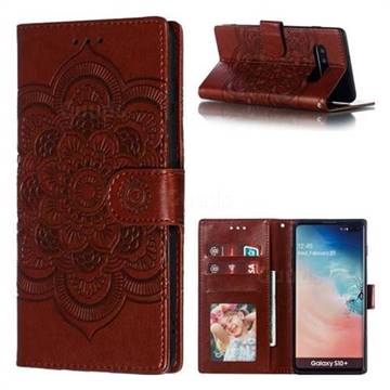 Intricate Embossing Datura Solar Leather Wallet Case for Samsung Galaxy S10 Plus(6.4 inch) - Brown