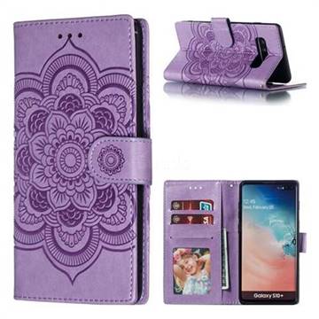 Intricate Embossing Datura Solar Leather Wallet Case for Samsung Galaxy S10 Plus(6.4 inch) - Purple