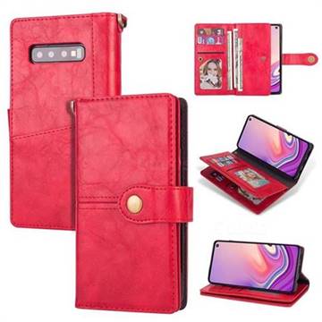 Retro Luxury Multipurpose Purse Phone Case for Samsung Galaxy S10 Plus(6.4 inch) - Red