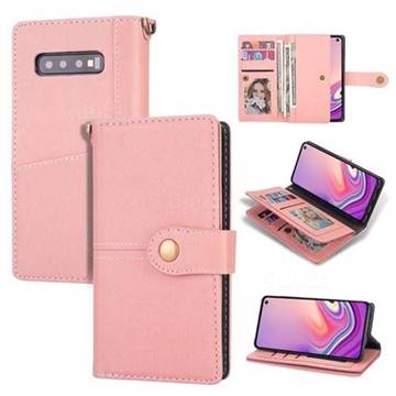Retro Luxury Multipurpose Purse Phone Case for Samsung Galaxy S10 Plus(6.4 inch) - Pink