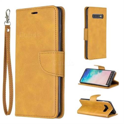 Classic Sheepskin PU Leather Phone Wallet Case for Samsung Galaxy S10 Plus(6.4 inch) - Yellow