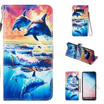 Couple Dolphin Smooth Leather Phone Wallet Case for Samsung Galaxy S10 Plus(6.4 inch)