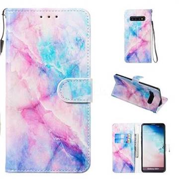 Blue Pink Marble Smooth Leather Phone Wallet Case for Samsung Galaxy S10 Plus(6.4 inch)