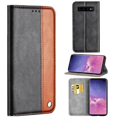 Classic Business Ultra Slim Magnetic Sucking Stitching Flip Cover for Samsung Galaxy S10 Plus(6.4 inch) - Brown