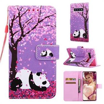 Cherry Blossom Panda Matte Leather Wallet Phone Case for Samsung Galaxy S10 Plus(6.4 inch)