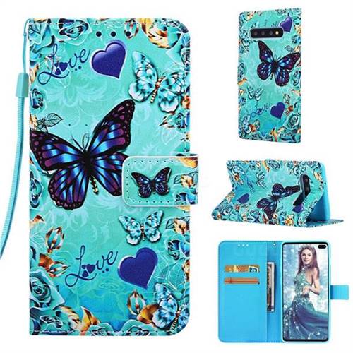 Love Butterfly Matte Leather Wallet Phone Case for Samsung Galaxy S10 Plus(6.4 inch)