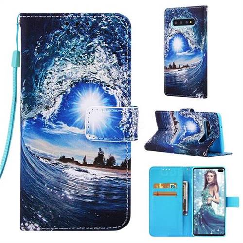 Waves and Sun Matte Leather Wallet Phone Case for Samsung Galaxy S10 Plus(6.4 inch)
