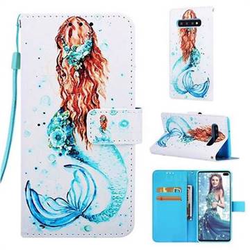 Mermaid Matte Leather Wallet Phone Case for Samsung Galaxy S10 Plus(6.4 inch)