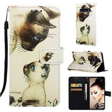 Cat Confrontation Matte Leather Wallet Phone Case for Samsung Galaxy S10 Plus(6.4 inch)