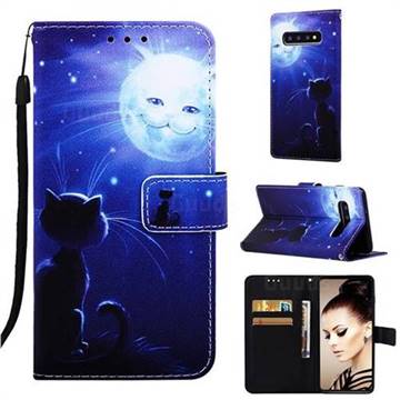 Cat and Moon Matte Leather Wallet Phone Case for Samsung Galaxy S10 Plus(6.4 inch)