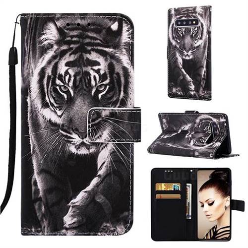 Black and White Tiger Matte Leather Wallet Phone Case for Samsung Galaxy S10 Plus(6.4 inch)