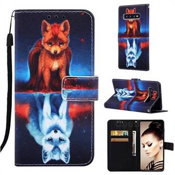 Water Fox Matte Leather Wallet Phone Case for Samsung Galaxy S10 Plus(6.4 inch)