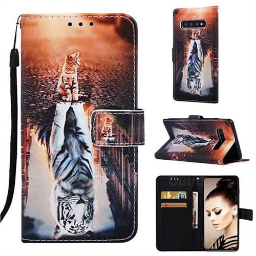 Cat and Tiger Matte Leather Wallet Phone Case for Samsung Galaxy S10 Plus(6.4 inch)