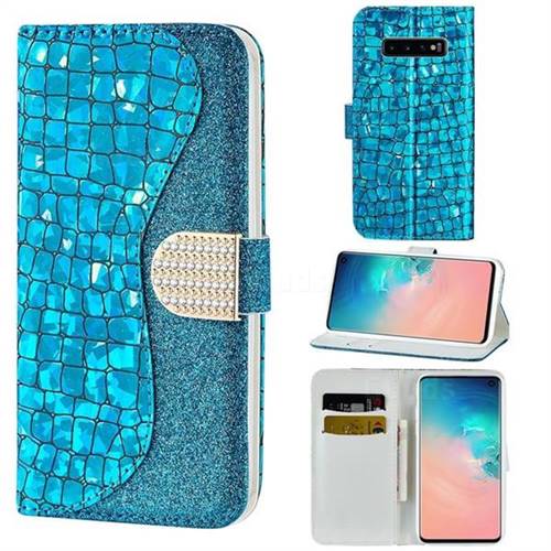 Glitter Diamond Buckle Laser Stitching Leather Wallet Phone Case for Samsung Galaxy S10 Plus(6.4 inch) - Blue