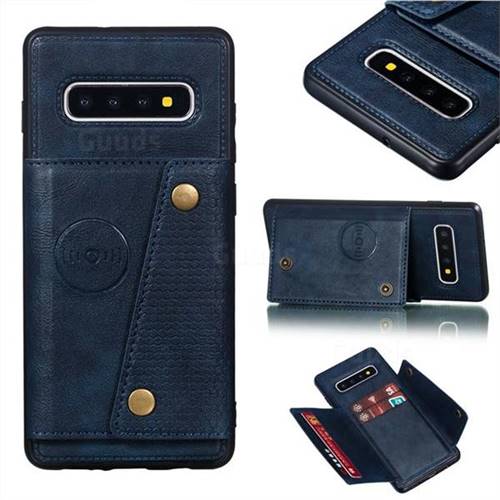 Retro Multifunction Card Slots Stand Leather Coated Phone Back Cover for Samsung Galaxy S10 Plus(6.4 inch) - Blue