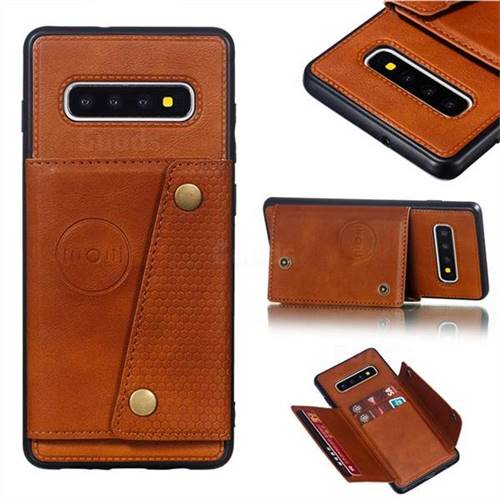 Retro Multifunction Card Slots Stand Leather Coated Phone Back Cover for Samsung Galaxy S10 Plus(6.4 inch) - Brown