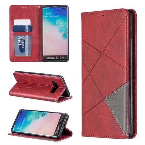 Prismatic Slim Magnetic Sucking Stitching Wallet Flip Cover for Samsung Galaxy S10 Plus(6.4 inch) - Red